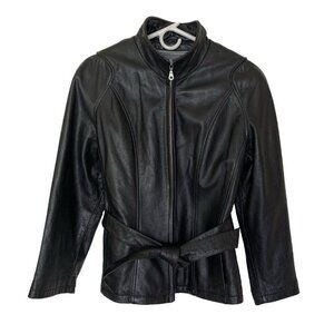 Leather Jacket Women’s Medium Black Full Zip Thinsulate Quilted Liner Motorcycle